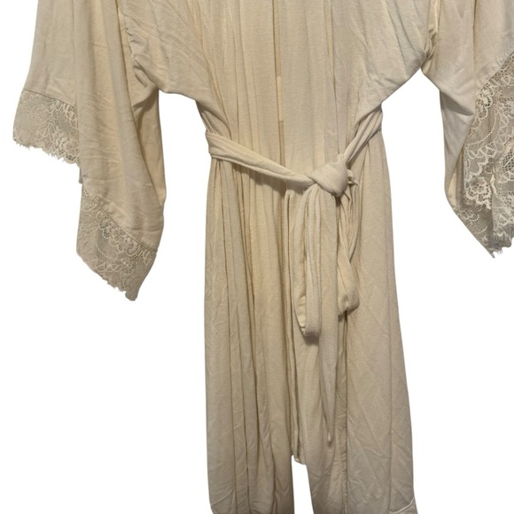 Eberjey modal stretch lace trim robe ivory S - Picture 3 of 6